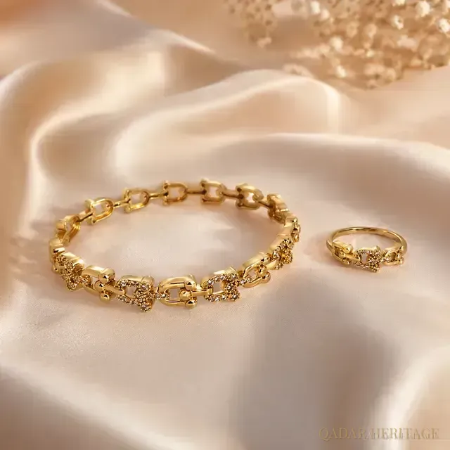 QADAR Floral Chain Bracelet & Ring Set - Slide 1